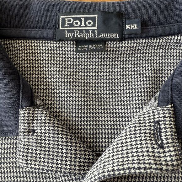 Polo Ralph Lauren Blue White Cotton Short Sleeve Polo Shirt XXL  Houndstooth - Picture 3 of 8
